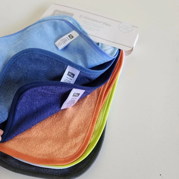 NWT Set Of 10 Hudson Baby Unisex Babydrooler Bib with Waterproof Lining Blue - Picture 5 of 11